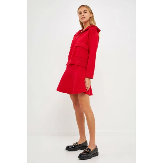 English Factory Quarter-Zip Knit Sweater Sweatshirts & Sweaters Red - Image 6