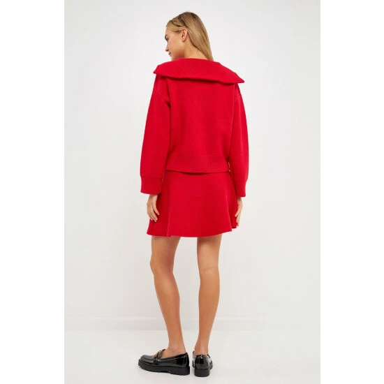 English Factory Quarter-Zip Knit Sweater Sweatshirts & Sweaters Red - Image 7