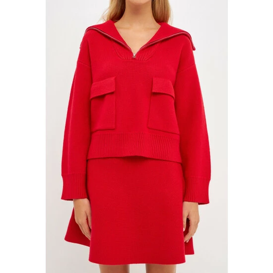 English Factory Quarter-Zip Knit Sweater Sweatshirts & Sweaters Red - Image 9