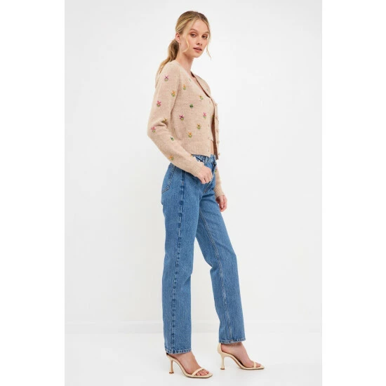 English Factory Beads Detail Knit Cardigan Sweatshirts & Sweaters Beige - Image 2