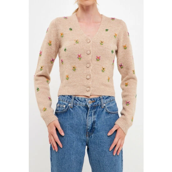 English Factory Beads Detail Knit Cardigan Sweatshirts & Sweaters Beige - Image 4