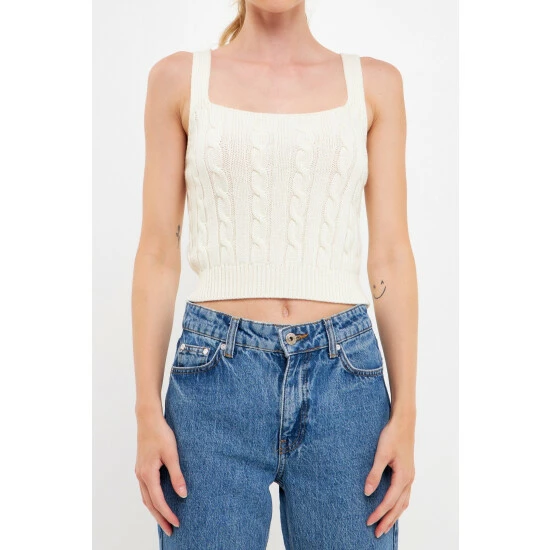 English Factory Cable Knit Tank Top Tops Ivory - Image 6