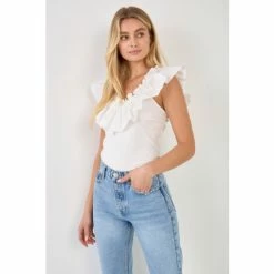 English Factory Mixed Media Ruffle Detail Tank Top Tops White