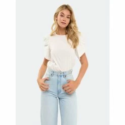 English Factory Shirring Detail Sleeve Top Tops White