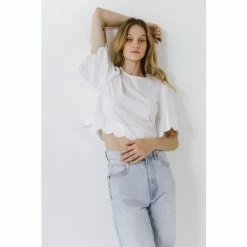 English Factory Scallop Edge Top Tops White