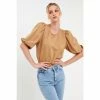English Factory Ponte Puff Sleeve Top Tops Camel