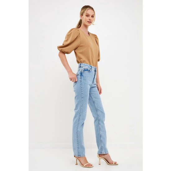 English Factory Ponte Puff Sleeve Top Tops Camel - Image 3