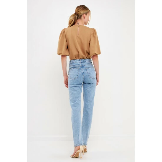 English Factory Ponte Puff Sleeve Top Tops Camel - Image 4