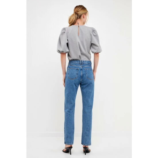 English Factory Ponte Puff Sleeve Top Tops Camel - Image 8