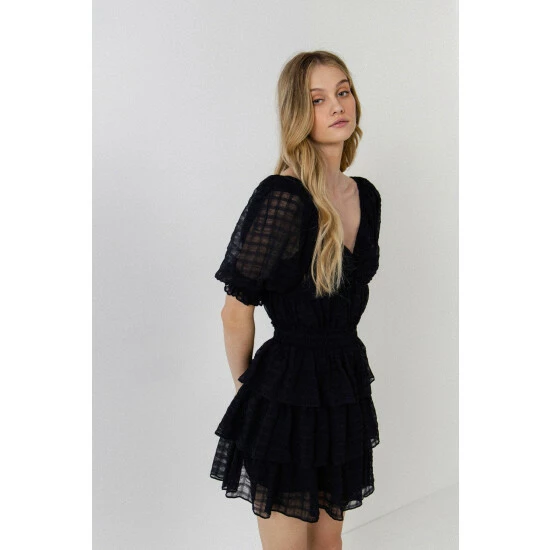 English Factory Gingham Chiffon Top Tops Black