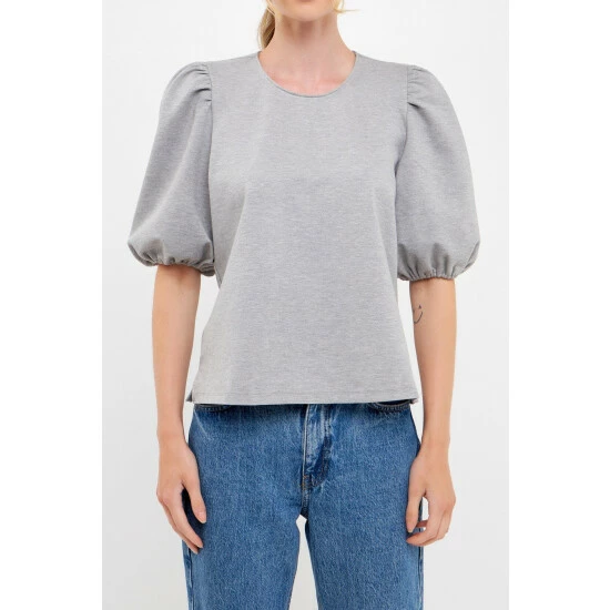 English Factory Ponte Puff Sleeve Top Tops Camel - Image 9