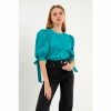 English Factory Bow Banded Puff Sleeve Blouse Tops Teal