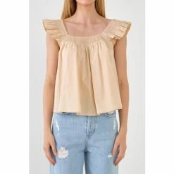 English Factory Ruffle Detail Top Tops Beige