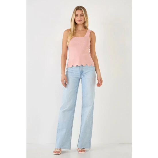 English Factory Square Neckline Scallop Edge Knit Tank Top Tops Pink 2 English Factory Square Neckline Scallop Edge Knit Tank Top Tops Pink - Image 2