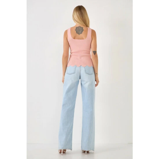 English Factory Square Neckline Scallop Edge Knit Tank Top Tops Pink 4 English Factory Square Neckline Scallop Edge Knit Tank Top Tops Pink - Image 4
