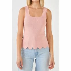 English Factory Square Neckline Scallop Edge Knit Tank Top Tops Pink 9 English Factory Square Neckline Scallop Edge Knit Tank Top Tops Pink -English Factory Shop unnamed file 746