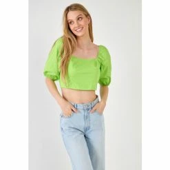 English Factory Puff Sleeve Top With Back Bow Tops Green
