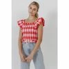 English Factory Gingham Smocked Top Tops Pink/red