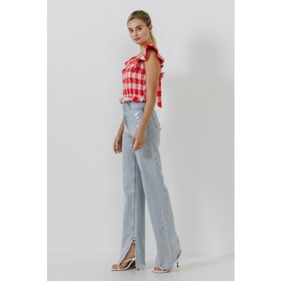 English Factory Gingham Smocked Top Tops Pink/red - Image 3