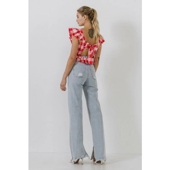 English Factory Gingham Smocked Top Tops Pink/red - Image 4