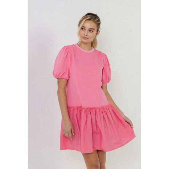 English Factory Mixed Media Mini Dress Dresses Pink 1 English Factory Mixed Media Mini Dress Dresses Pink