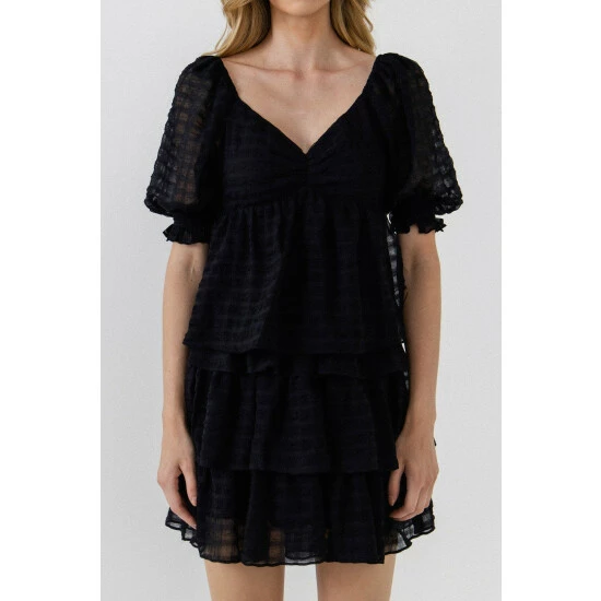 English Factory Gingham Chiffon Top Tops Black - Image 5