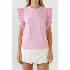 English Factory Mixed Media Knit Top Tops Pink