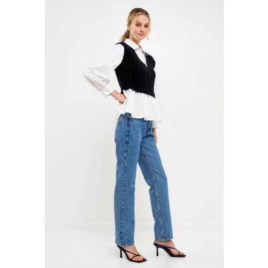 English Factory Mixed Media Sweater Vest Top Sweatshirts & Sweaters Black/white - Image 2