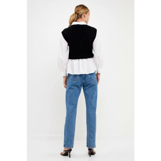 English Factory Mixed Media Sweater Vest Top Sweatshirts & Sweaters Black/white - Image 3