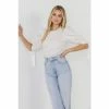 English Factory Bow Banded Puff Sleeve Blouse Tops White
