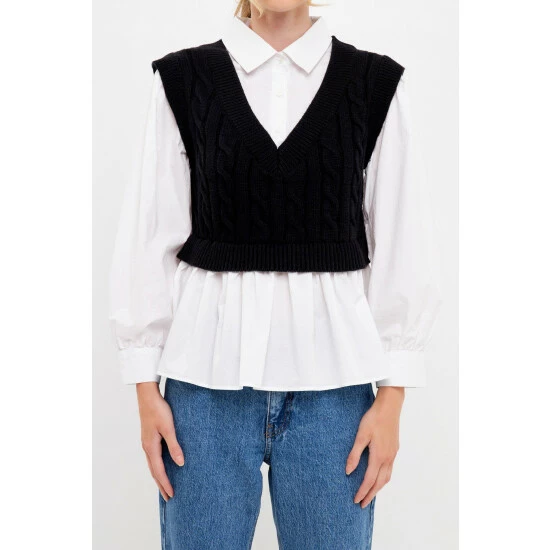 English Factory Mixed Media Sweater Vest Top Sweatshirts & Sweaters Black/white - Image 5
