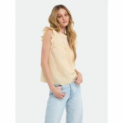 English Factory Metallic Plaid Top Tops Yellow