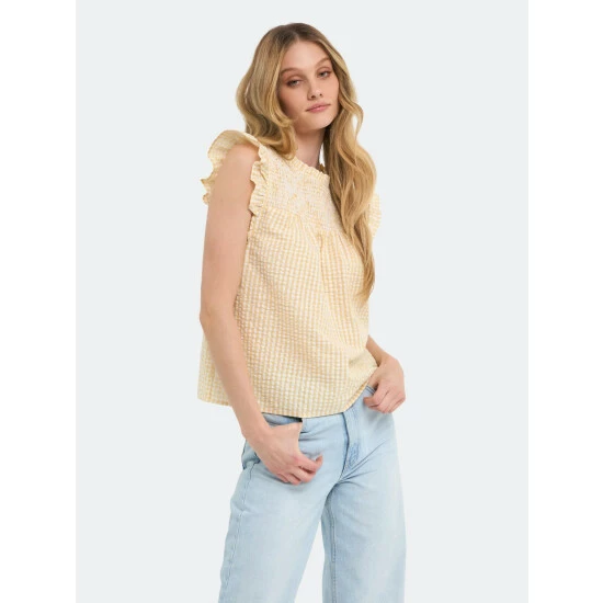 English Factory Metallic Plaid Top Tops Yellow