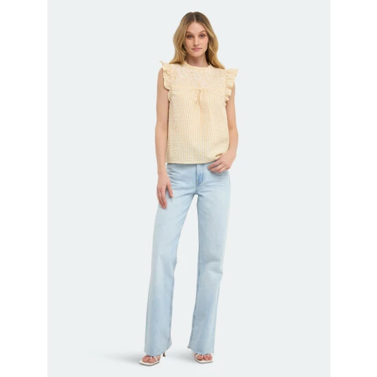 English Factory Metallic Plaid Top Tops Yellow - Image 2