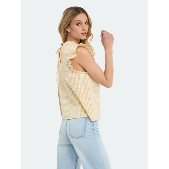 English Factory Metallic Plaid Top Tops Yellow - Image 5