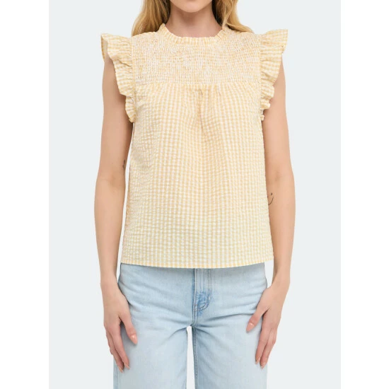 English Factory Metallic Plaid Top Tops Yellow - Image 6