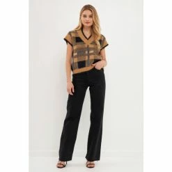 English Factory Mohair Plaid Vest Sweatshirts & Sweaters Camel