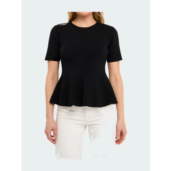 English Factory Flare Detail Knit Top Tops Black - Image 9