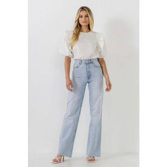 English Factory Ruffled Top With Smocking Detail Tops White