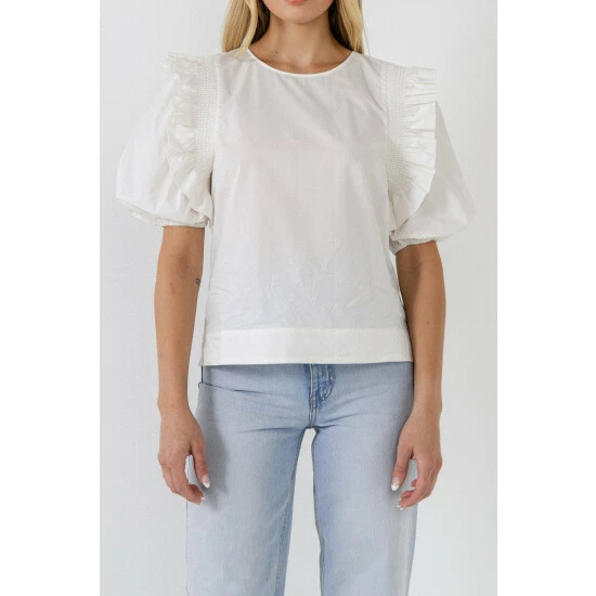 English Factory Ruffled Top With Smocking Detail Tops White - Image 5