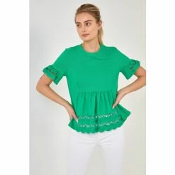 English Factory Knit Eyelet Mixed T-Shirts Tops Pink