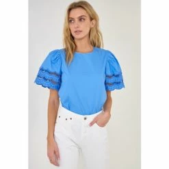 English Factory Mixed Media Lace Trim Knit Top Tops Pink