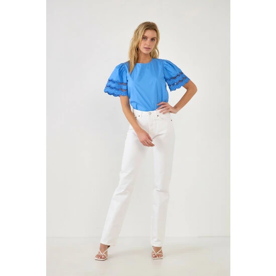 English Factory Mixed Media Lace Trim Knit Top Tops Pink - Image 2