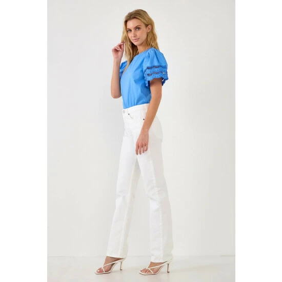 English Factory Mixed Media Lace Trim Knit Top Tops Pink - Image 3