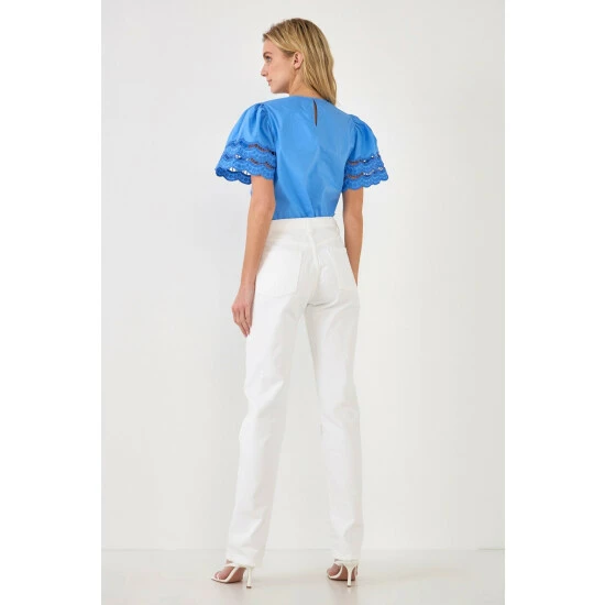 English Factory Mixed Media Lace Trim Knit Top Tops Pink - Image 4