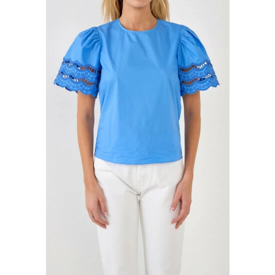 English Factory Mixed Media Lace Trim Knit Top Tops Pink - Image 5