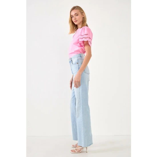 English Factory Mixed Media Lace Trim Knit Top Tops Pink - Image 7