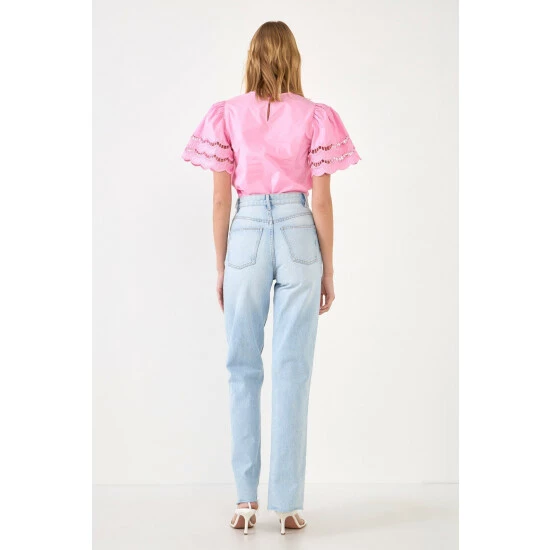 English Factory Mixed Media Lace Trim Knit Top Tops Pink - Image 8