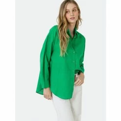 English Factory Oversized Linen Shirts Tops Green