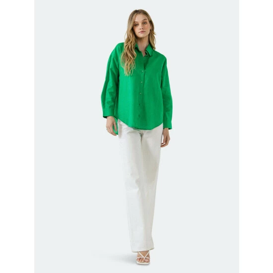 English Factory Oversized Linen Shirts Tops Green - Image 2